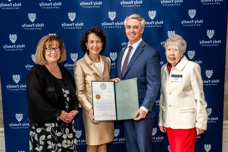 Bucks County Commissioner Bob Harvie M'00, HFU President Dr. Anne Prisco and others at anniversary celebration